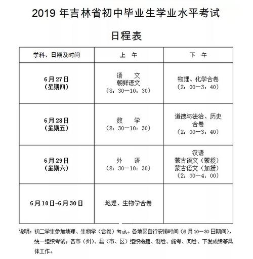 吉林省中考時間2019具體時間-圖1