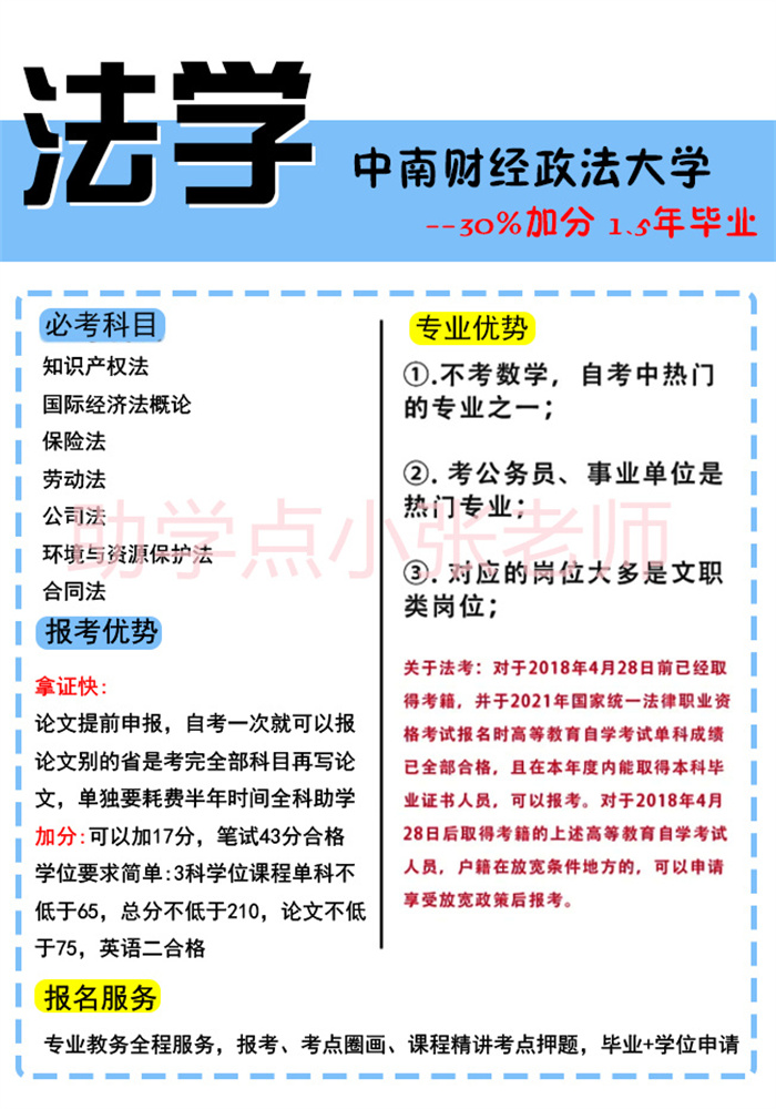 2025年自考中南財經政法大學法學專業考什么科目?該如何報名?-圖2