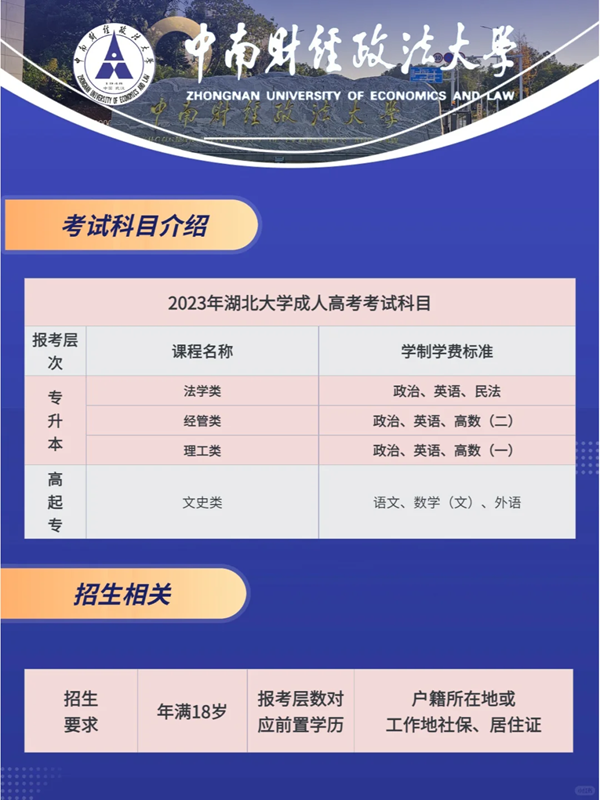 中南財(cái)經(jīng)政法大學(xué)的成人高考法學(xué)本科最新報(bào)名指南 -圖1